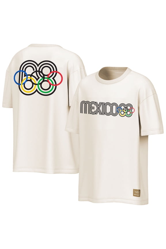 Men's Outerstuff Cream Mexico 1968 Summer Olympics Emblem T-Shirt
