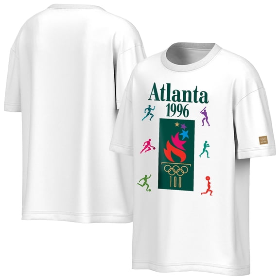 Men's Outerstuff White 1996 Atlanta Olympic Games Mascot Emblem Pictogram Oversized T-Shirt