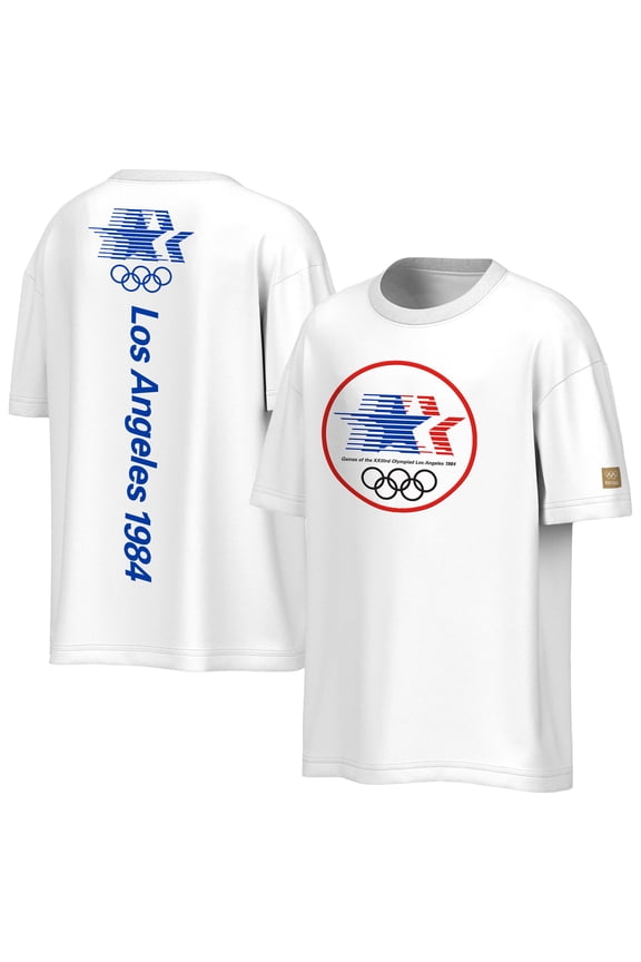 Men's Outerstuff White LA 1984 Summer Olympics Emblem Patch T-Shirt