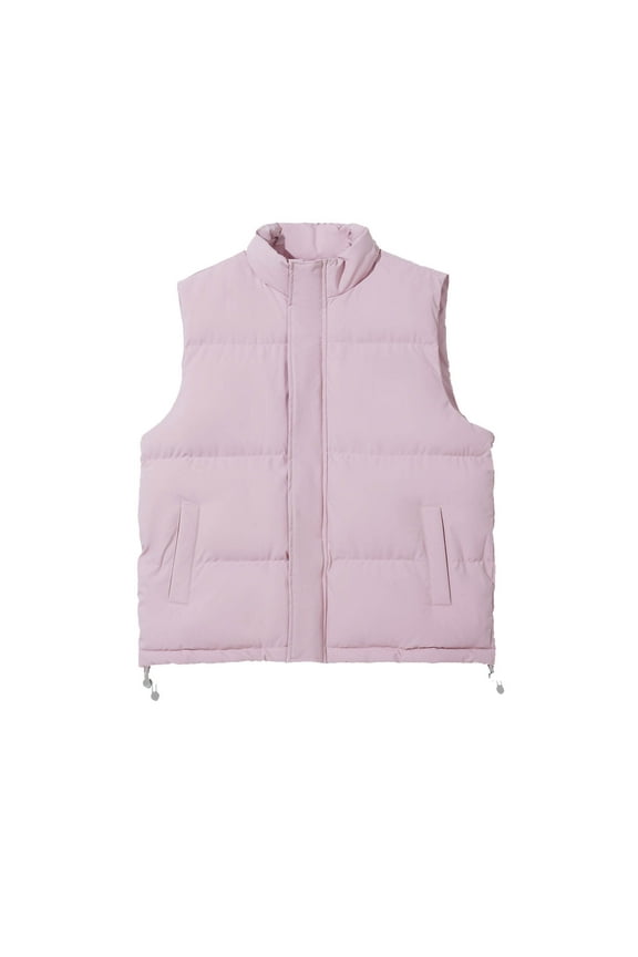 Men's Outerwear Vest, Puffer Vest for Men Winter Coat Casual Stand Collar Sleeveless Zip Up Thick Waistcoat (XL, Pink)