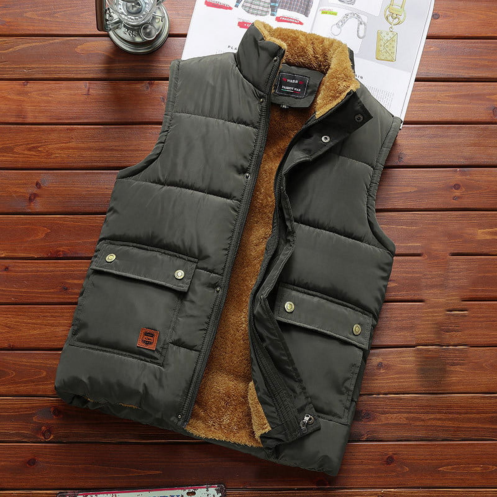 Men's Outerwear Vests Winter Quilted Padded Vest Gilet Stand Collar Warm Puffer Vest,Mens Down