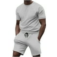 thumbnail image 1 of Men’s Outfits Plain Tracksuit Suit Set 2 Piece Crew Neck Shirt & Short Summer Activewear Sweatsuits Gray XL, 1 of 5