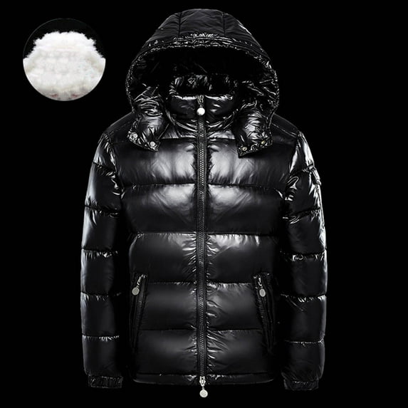 Men's Outwear Winter Coat Mid-Weight Quilted Jacket with Removable Hood Thick Cotton Padded Warm Overcoat with Zip Pockets for Teen Black XL