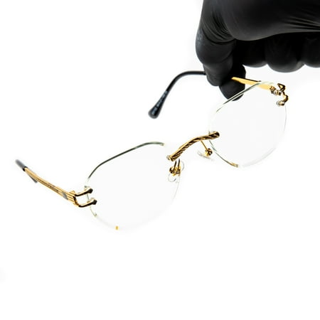 Men's Oval Gold Frame Retro Rimless Clear Lens Hip Hop Glasses