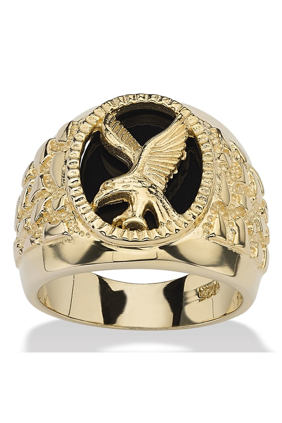 Men's Oval-Shaped Genuine Onyx 14k Gold-plated Sterling Silver Eagle Ring