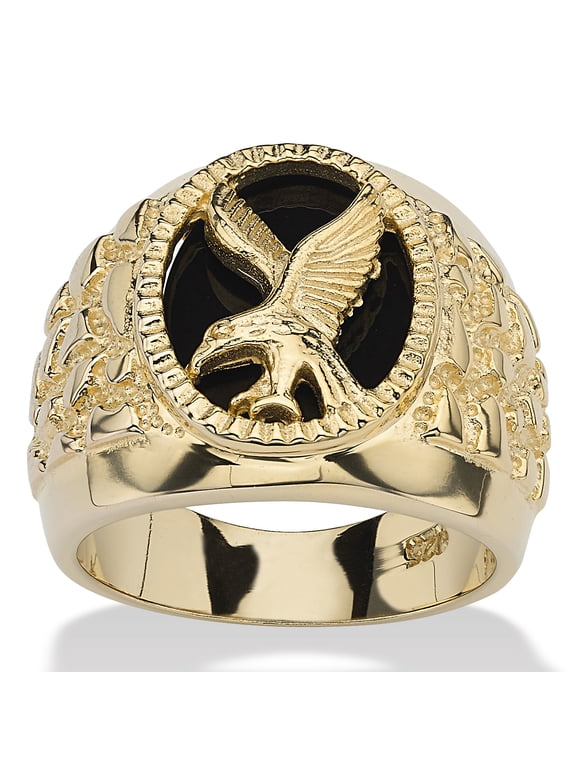 Men's Oval-Shaped Genuine Onyx 14k Gold-plated Sterling Silver Eagle Ring