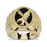 Men's Oval-Shaped Genuine Onyx 14k Gold over Sterling Silver Nugget-Style Eagle Ring