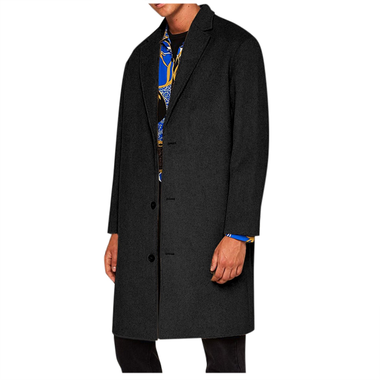 Men's Overcoat Oversized Warm Solid Color Single- Lapel Mid-Length ...
