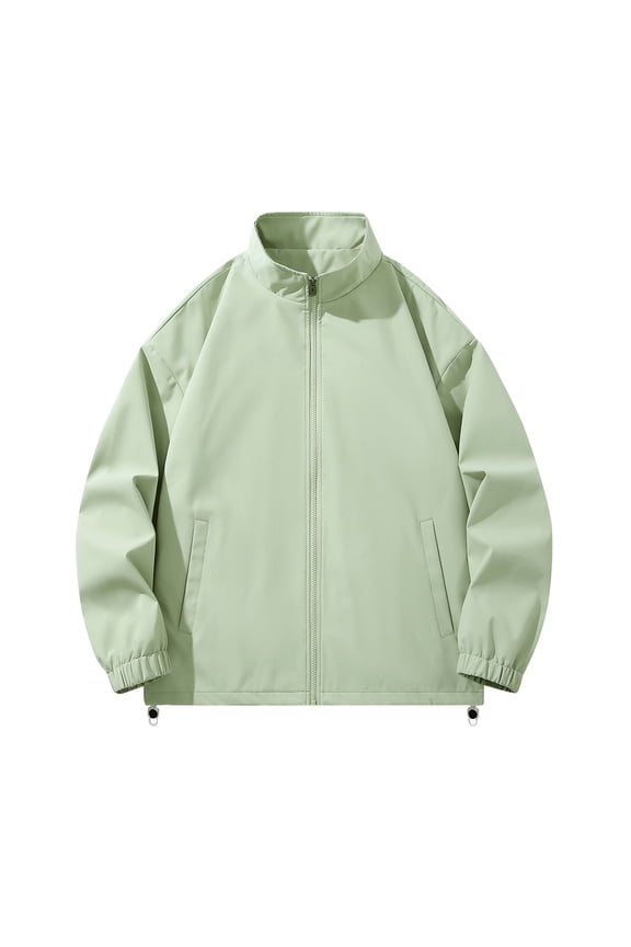 Men's Oversize Bomber Jacket Lightweight Casual Long Sleeve Stand Collar Zip Up Coat with Pockets