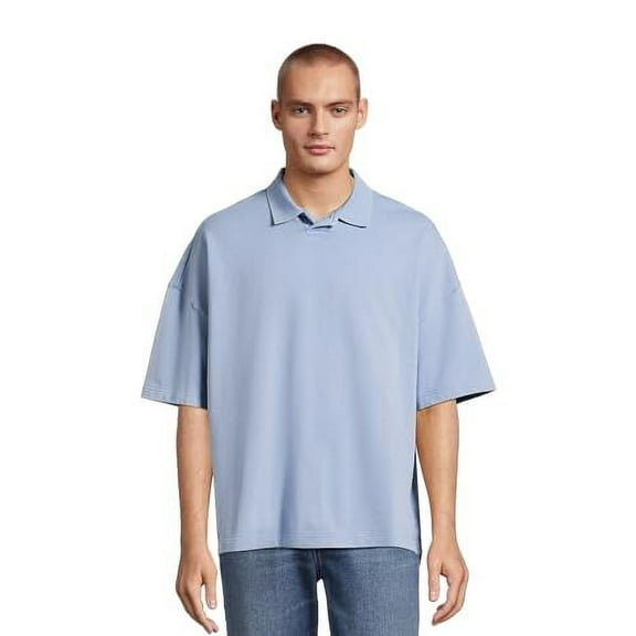 Men's Oversize French Terry Polo Shirt (Chambray - 2XL)