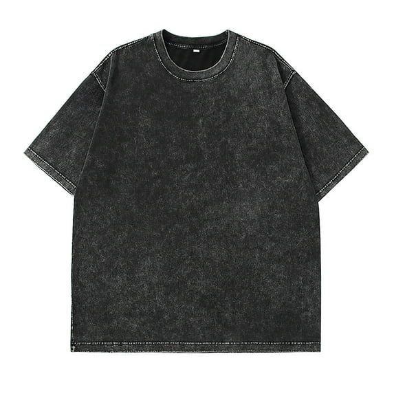 Men’s Oversized Acid Washed T-Shirt, Solid Short Sleeve Loose Fit Casual Basic Streetwear Tee