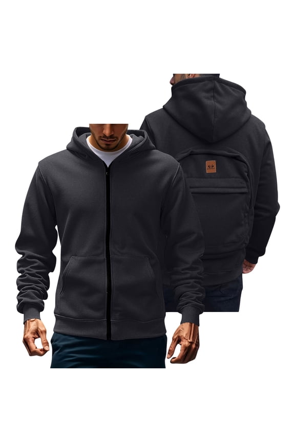Men's Oversized Backpack Hoodie - Zip Up Casual Travel Camping Hooded Sweatshirt with Built-in Backpack