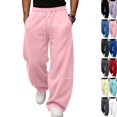 thumbnail image 1 of Men's Oversized Baggy Casual Sweatpants, Elastic Drawstring Waist Loose Wide Leg Trousers, Soft Comfort Knit Bottoms With Practical Side Pockets For Streetwear Daily Activities Pink 2XL, 1 of 8