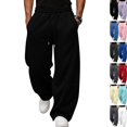 thumbnail image 1 of Men's Oversized Baggy Casual Sweatpants, Elastic Drawstring Waist Loose Wide Leg Trousers, Soft Comfort Knit Bottoms With Practical Side Pockets For Streetwear Daily Activities Black 3XL, 1 of 8