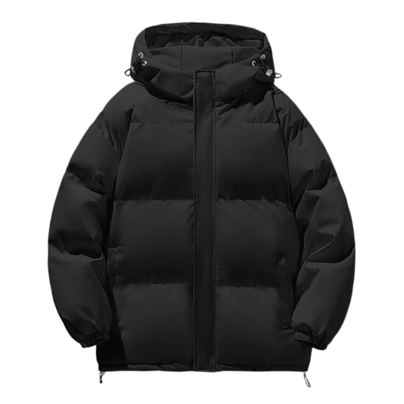 Men's Oversized Casual Down Jacket - Long Sleeve Hooded Outerwear, Black, M