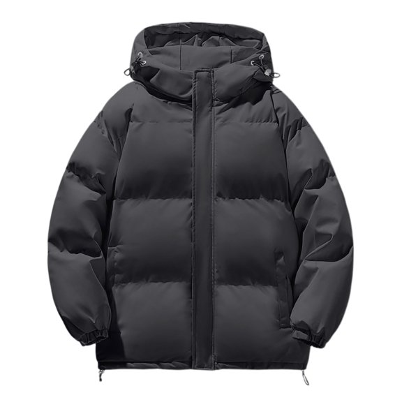 Men's Oversized Casual Down Jacket - Long Sleeve Hooded Outerwear, Dark Gray, M