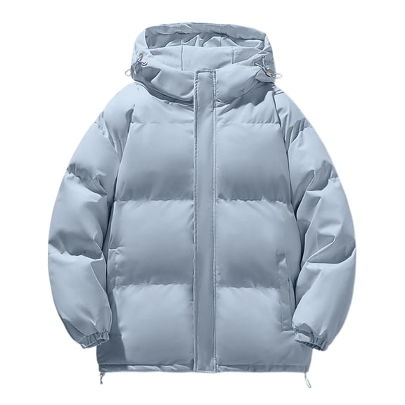 Men's Oversized Casual Down Jacket - Long Sleeve Hooded Outerwear, Sky Blue, M