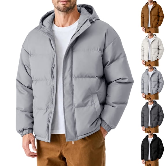 Men's Oversized Casual Down Jacket with Long Sleeves and Hood for Extreme Warmth, Winter Adventures, and Christmas Gifts,Dark Gray,3XL