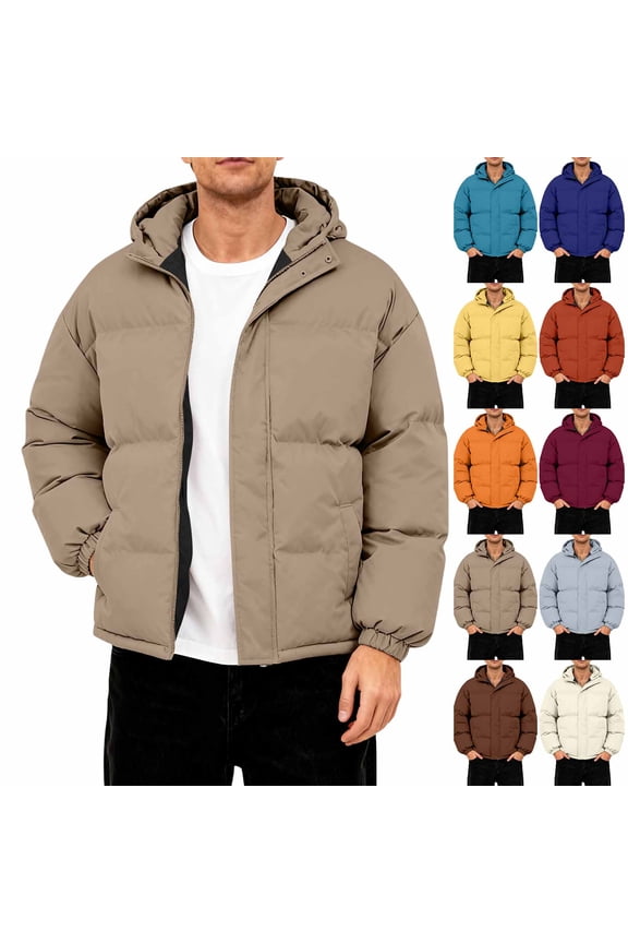Men's Oversized Casual Down Jacket with Long Sleeves and Hood for Layering, Winter Comfort, and Holiday Outings,Beige,3XL