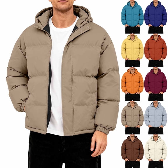 Men's Oversized Casual Down Jacket with Long Sleeves and Hood for Layering, Winter Comfort, and Holiday Outings,Blue,M