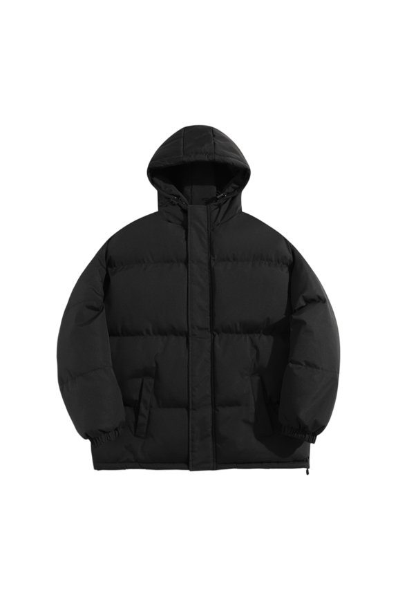 Men's Oversized Casual Hooded Long-Sleeve Down Jacket, Black, XXXXXL