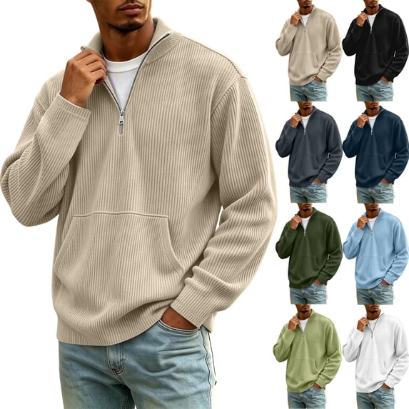 Men's Oversized Corduroy Half Zip Sweatshirts Mock Neck Long Sleeve Pocket Loose Fit Casual Everyday Fall Winter Tops