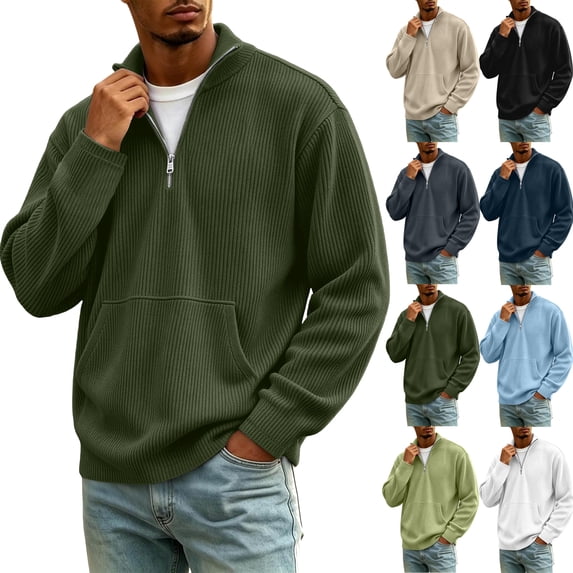 Men's Oversized Corduroy Half Zip Sweatshirts Mock Neck Long Sleeve Pocket Loose Fit Casual Everyday Fall Winter Tops