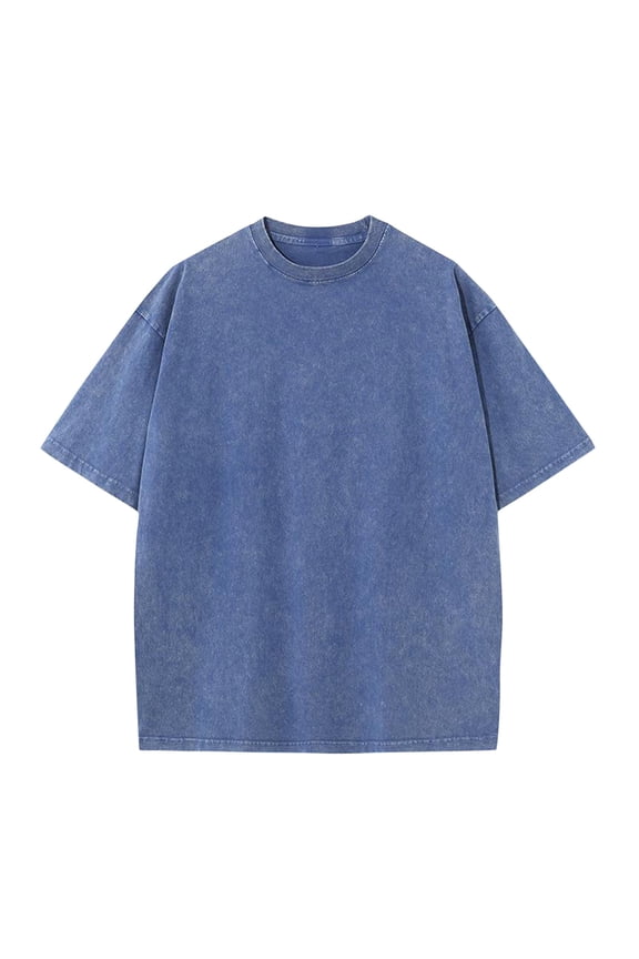 Men's Oversized Cotton T-Shirts Loose Fitting Vintage Washed Tee Unisex Short Sleeve Casual Tee Shirts Tops Blue XL