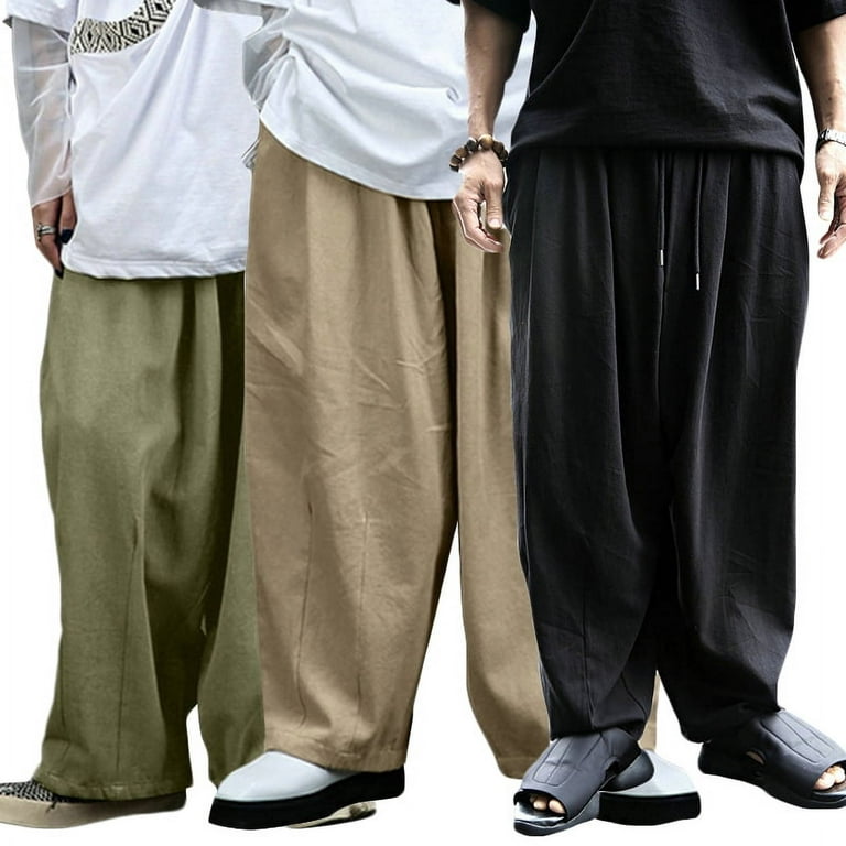 Men's Oversized Drawstring Cotton Baggy Pants Harem Trousers Slacks Pants