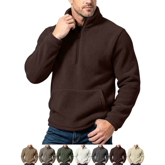 Men's Oversized Fleece Half Zip Stand Collar Sweatshirt Long Sleeve Kangaroo Pocket Loose Fit Casual Everyday Fall Winter Pullover Top