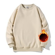 SNILERS Men's Oversized Fleece Sweatshirts Plus Size Long Sleeve Crewneck Thicken Sherpa Lined Pullover Tops Winter Warm Solid Loose Fit Outwear