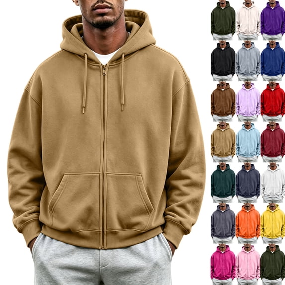 Men's Oversized Full Zip Up Hoodie Fleece Sweatshirts with Pockets Long Sleeve Fall Winter Jackets Relaxed Fit Coat Camel,2XL