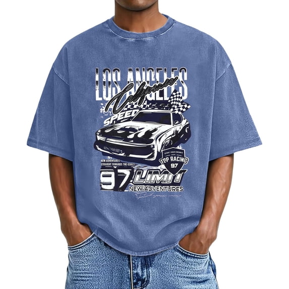 Men’s Oversized Graphic T-Shirt, Acid Wash Vintage Cotton Tee, Drop Shoulder Streetwear Top