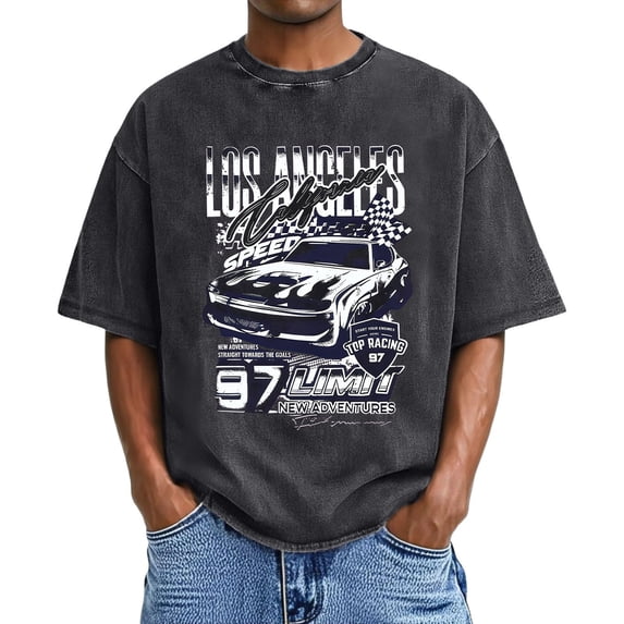 Men’s Oversized Graphic T-Shirt, Acid Wash Vintage Cotton Tee, Drop Shoulder Streetwear Top