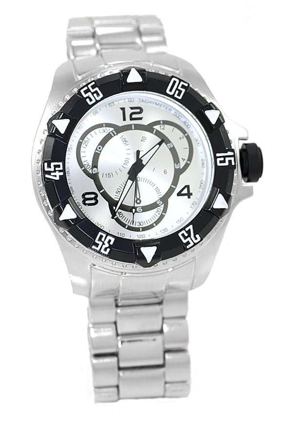 Mens Oversized Heavy Steel Clubbing Watch 53mm Case, Black Bezel, Steel Link Bracelet