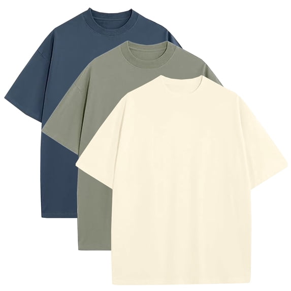 Men's Oversized Heavyweight Cotton Crew Neck Short Sleeve Tshirts Loose Fit Tops (S-3XL)