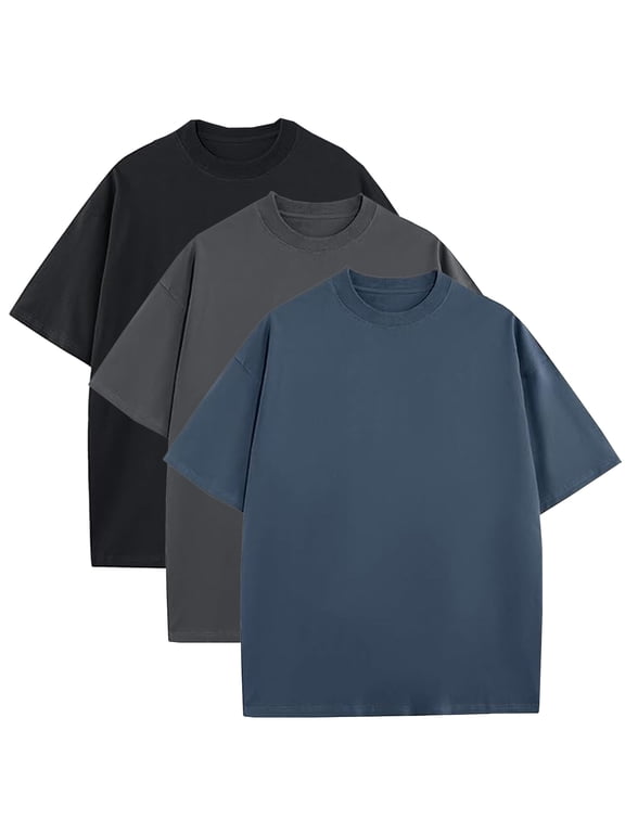 Men's Oversized Heavyweight Cotton Crew Neck Short Sleeve Tshirts Loose Fit Tops (S-3XL)