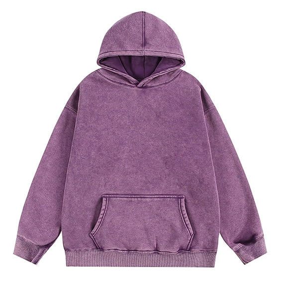 Men's Oversized Hoodie Long Sleeve Solid Color Pullover Sweatshirts with Hood Winter Casual Loose Pockets Sweater (Purple 4XL)