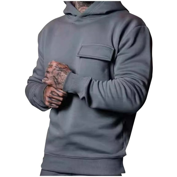 Men's Oversized Hoodies Casual Pullover Sweatshirt with Hood Solid Color Long Sleeve Pockets Hooded Shirt (Dark Gray 3XL)