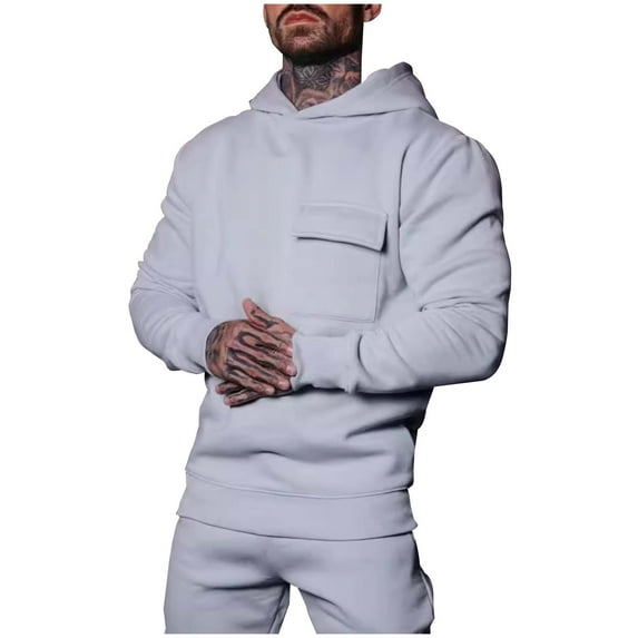 Men's Oversized Hoodies Casual Pullover Sweatshirt with Hood Solid Color Long Sleeve Pockets Hooded Shirt (Gray S)