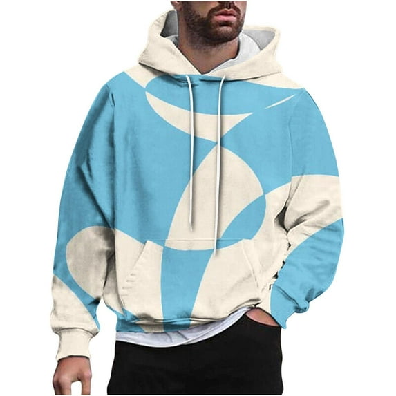 Men's Oversized Hoodies Drawstring Pullover Sweatshirt with Hood Geometric Graphic Long Sleeve Pockets Hooded Shirt (Light Blue M)