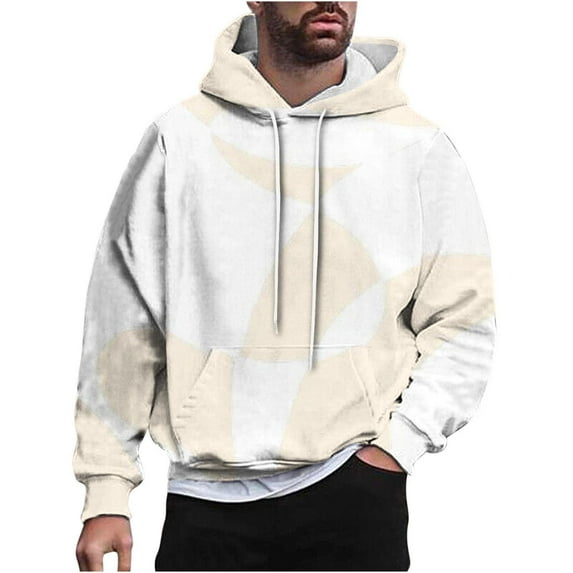 Men's Oversized Hoodies Drawstring Pullover Sweatshirt with Hood Geometric Graphic Long Sleeve Pockets Hooded Shirt (White 3XL)