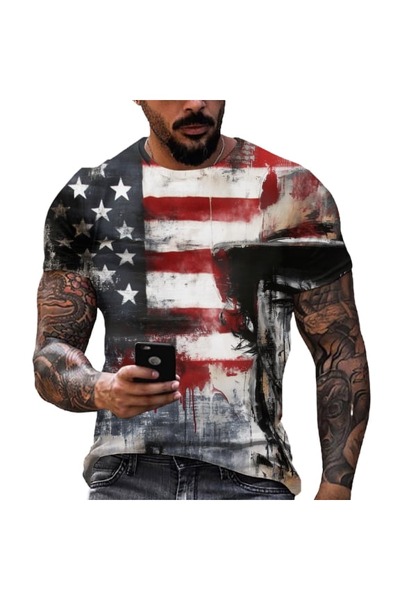 Men's Oversized Independence Day Graphic Tee, Drop-Shoulder Design with Retro Print for Urban Fashion ,Black 3XL