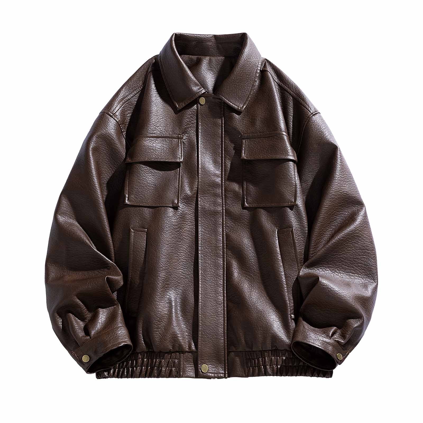 Men's Oversized Leather Jackets Faux Leather Bomber Jacket 90s
