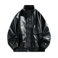 thumbnail image 1 of Men's Oversized Leather Jackets Faux Leather Bomber Jacket Vintage Zip Button Down Biker Racing Moto Jackets With Pockets, 1 of 7