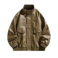 thumbnail image 1 of Men's Oversized Leather Jackets Faux Leather Bomber Jacket Vintage Zip Button Down Biker Racing Moto Jackets With Pockets, 1 of 3