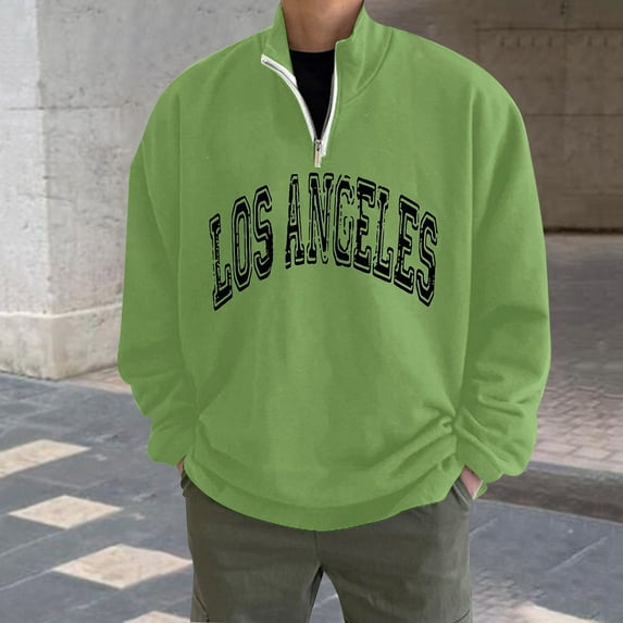 Men's Oversized Pullover Letter Print Graphic Sweatshirts 1/4 Zipper Long Sleeve Casual New York Sweatshirt with Pocket
