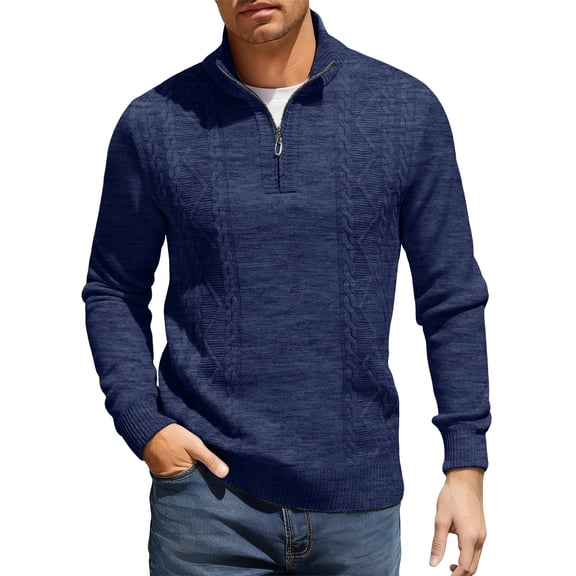 Men's Oversized Quarter-Zip Cable Knit Solid Sweater - Dark Gray M