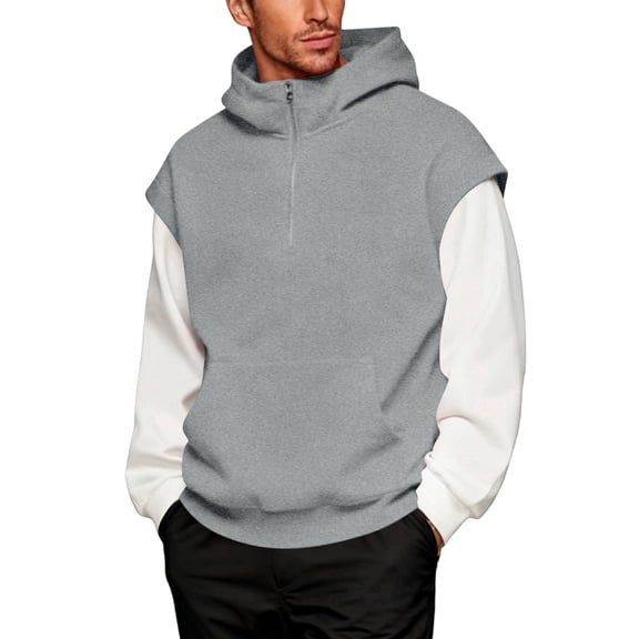 Men's Oversized Quarter Zip Hoodie - Drop Shoulder Casual Daily Sweatshirt - Gray - Size S