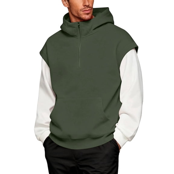 Men's Oversized Quarter Zip Hoodie - Drop Shoulder Casual Daily Sweatshirt - Green - Size S